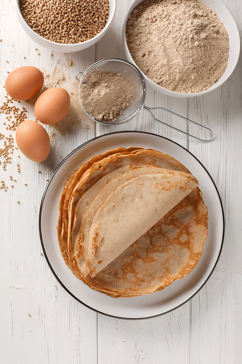 Crêpes maison sans beurre avec farine de sarrasin et œufs