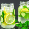 Jus vert au concombre et citron servi dans un verre transparent
